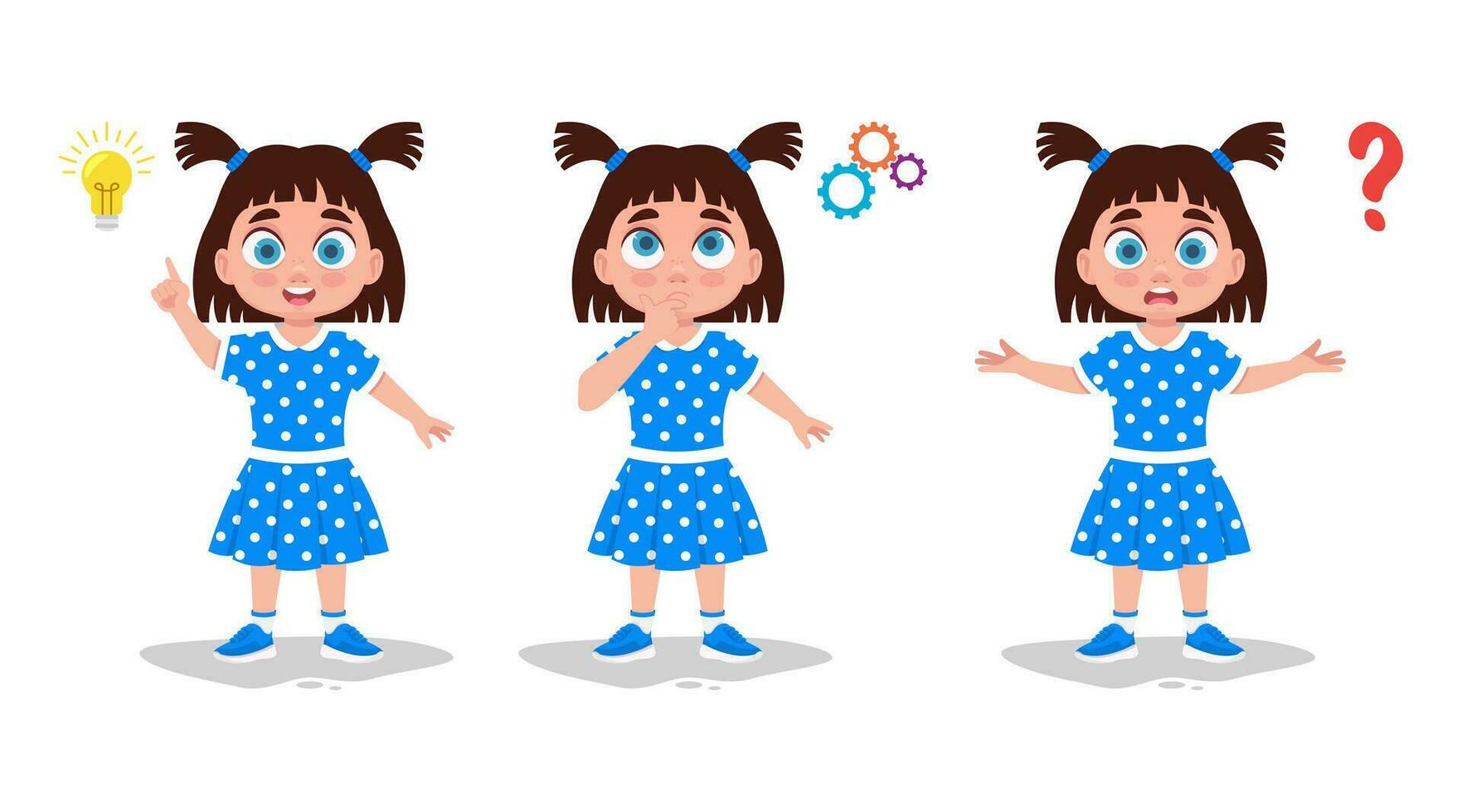 Curious girl illustration set vector