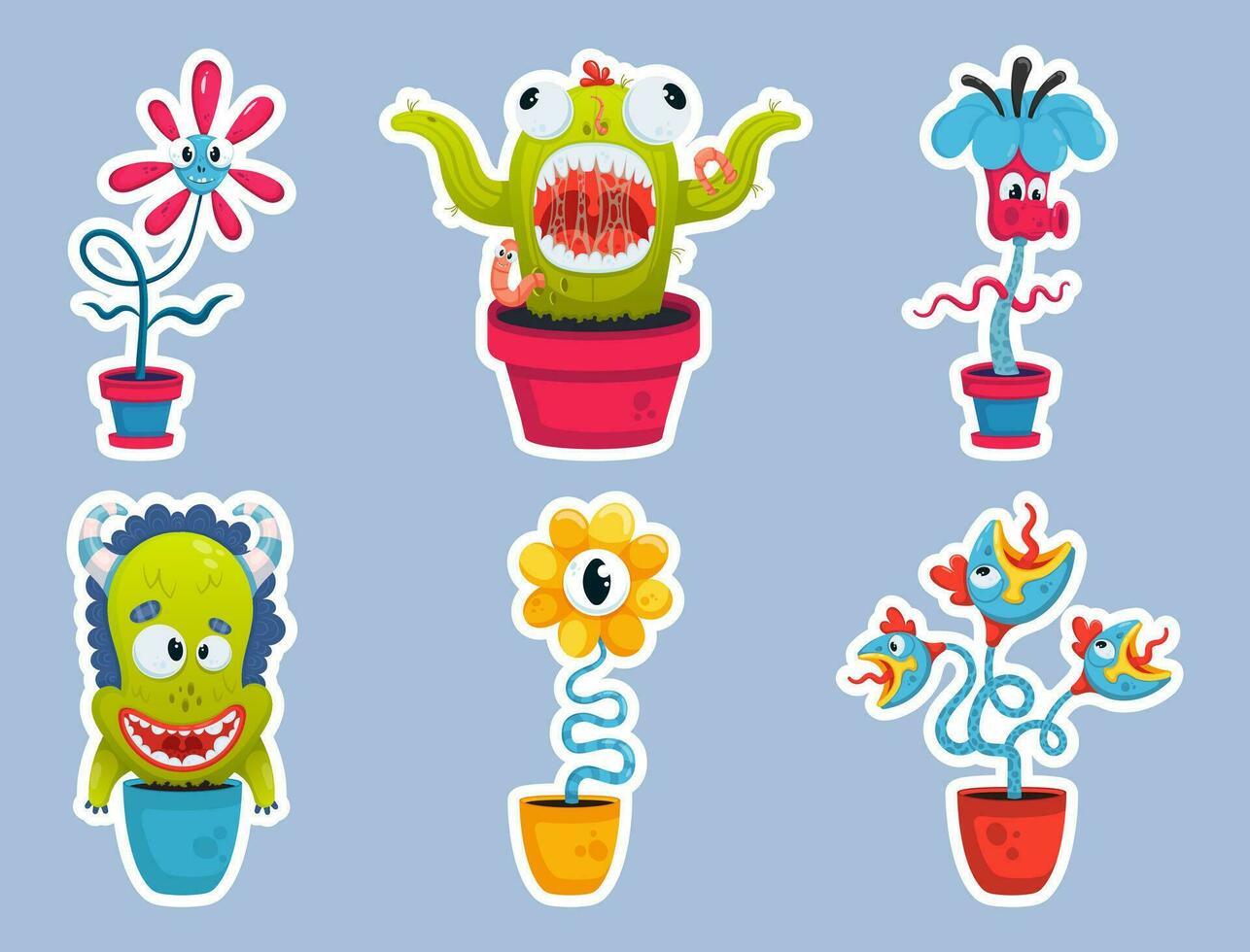 Set of cartoon monster plant stickers vector