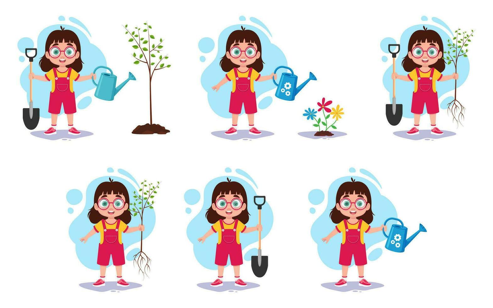 6 6 ilustraciones de un niño jardinería vector