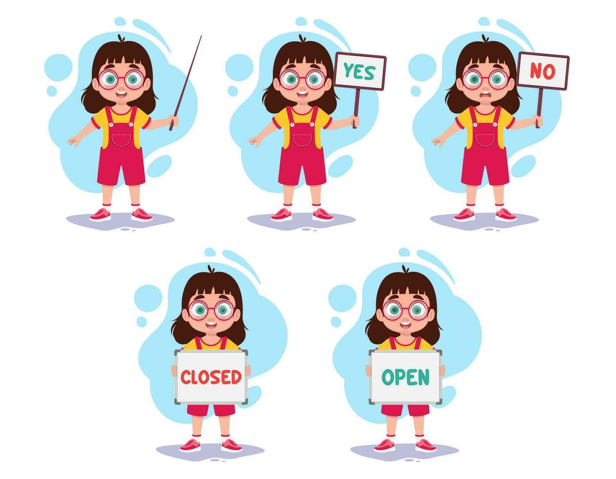 5 Illustrations of a girl holding a sign vector