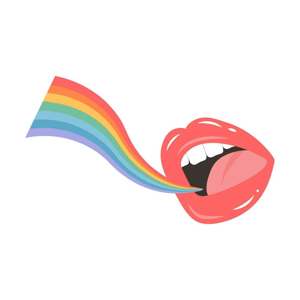 Open mouth with rainbow from it. LGBT equal rights movement and gender equality concept. vector