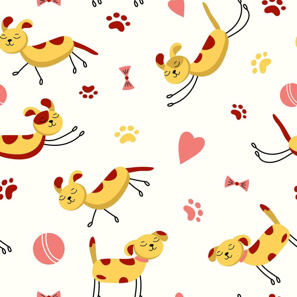 Cartoon pets, pattern. Cartoon Pets. Favorite dog portrait. Colored seamless vector background with drawings of dogs.