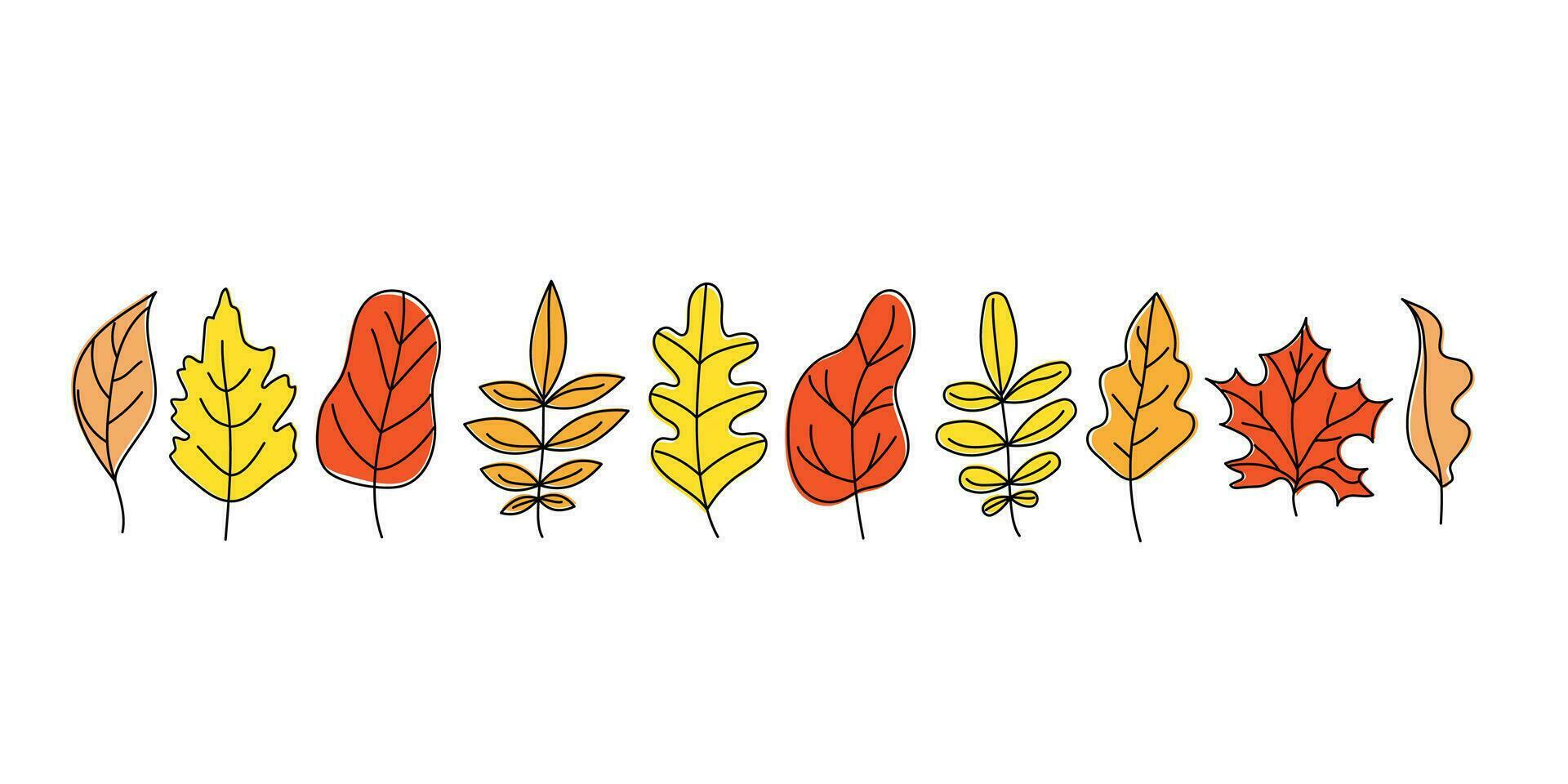 A set of autumn leaves. Autumn, natural background with leaves. Harvest Celebration. Leaffall. Doodle style drawings. Color vector illustration. White isolated background.