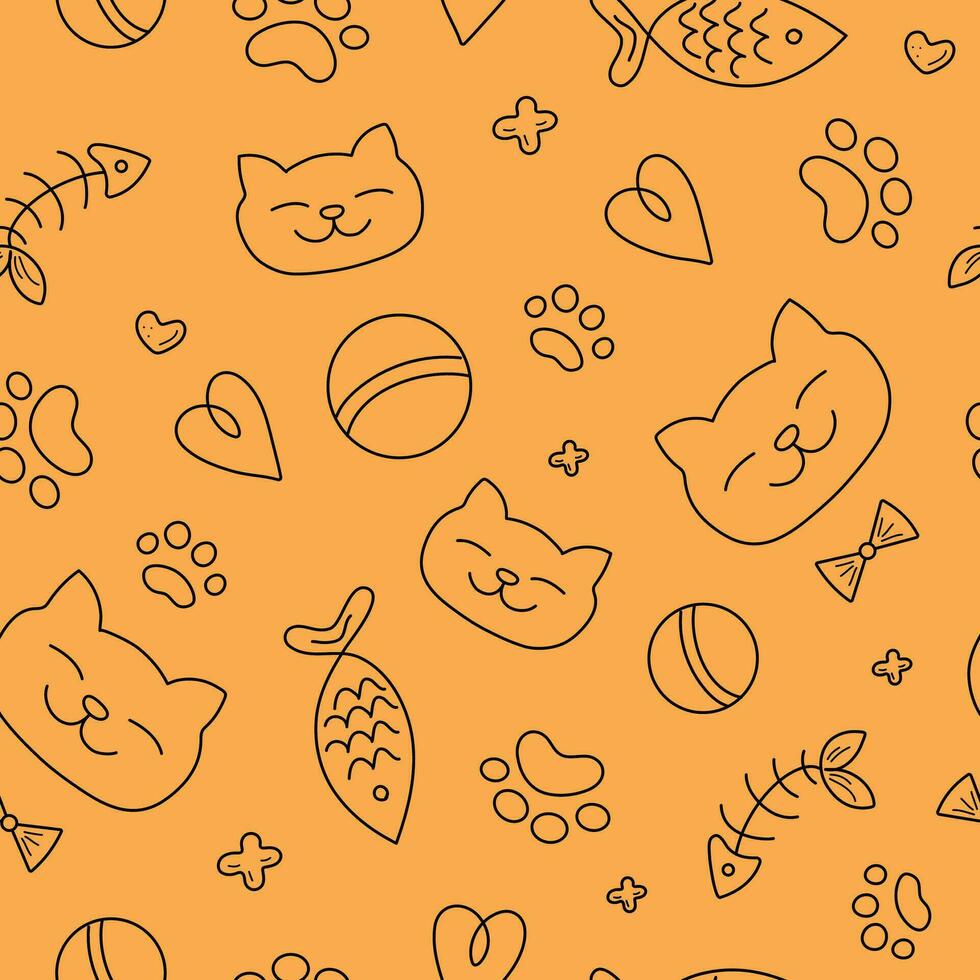 Pattern animal food.  Vector, seamless. Cat doodles, animal food. Traces of the paws of a cat. Vector graphics.