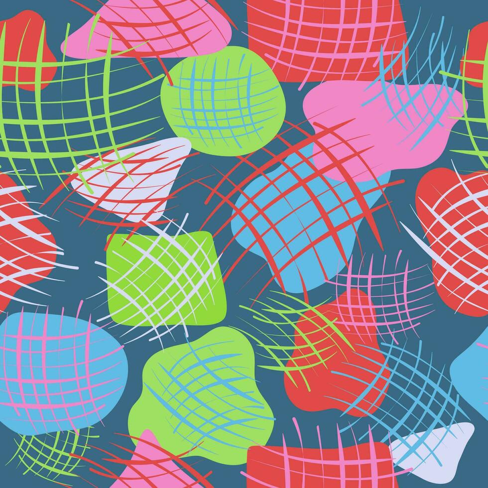 Colorful abstract print. Random shapes , seamless pattern, retro style illustration. Trendy basic color background with creative pattern. Lines and colored spots. Abstract vector illustration.