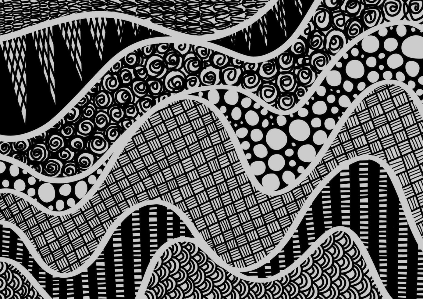 Zentangle abstract black geometric circle square vortex curve waves triangle background vector