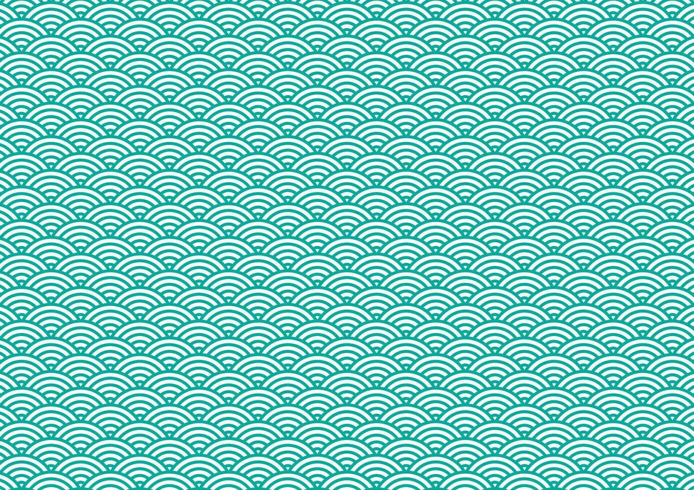 Japan style tile green curve line wave pattern culture background vector