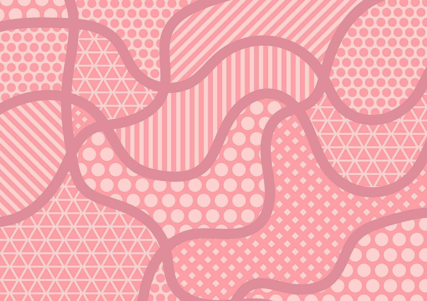 Zentangle abstract pink line pattern geometric circle curve waves triangle background vector