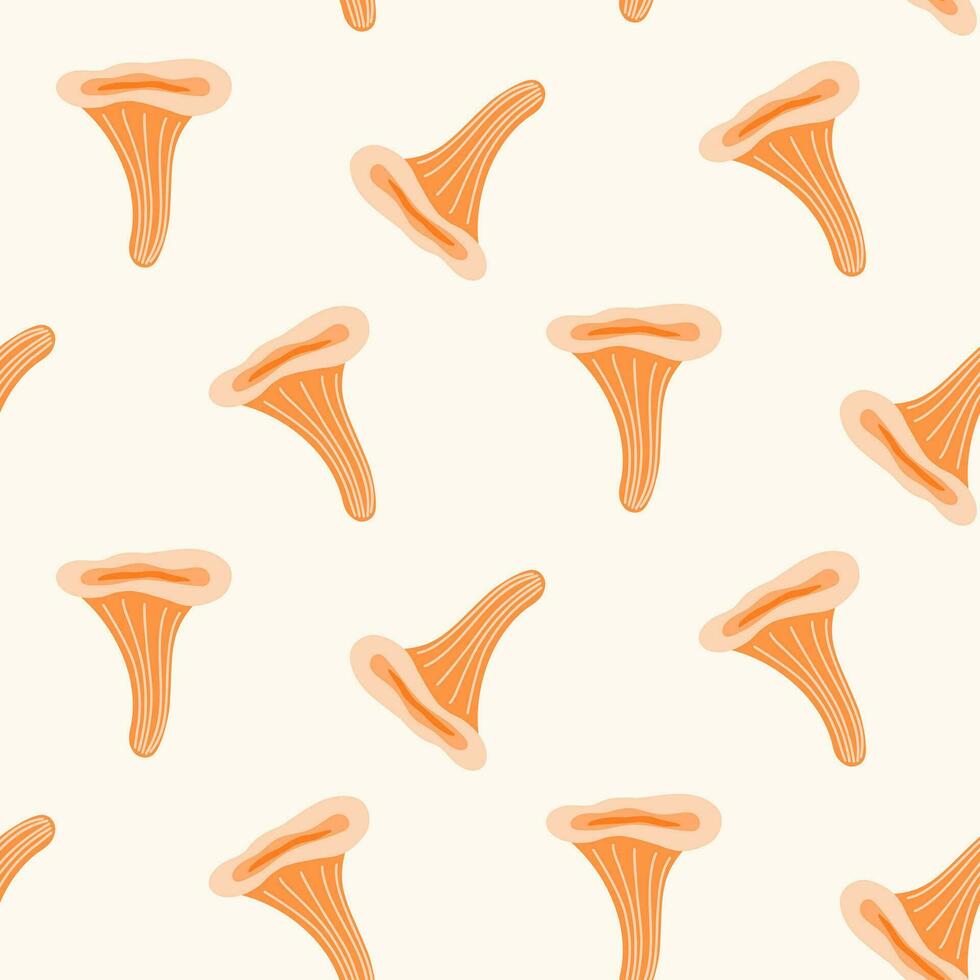 Seamless pattern of doodle chanterelle mushrooms on isolated background. Hand drawn background for Autumn harvest holiday, Thanksgiving, Halloween, seasonal, textile, scrapbooking, paper crafts. vector