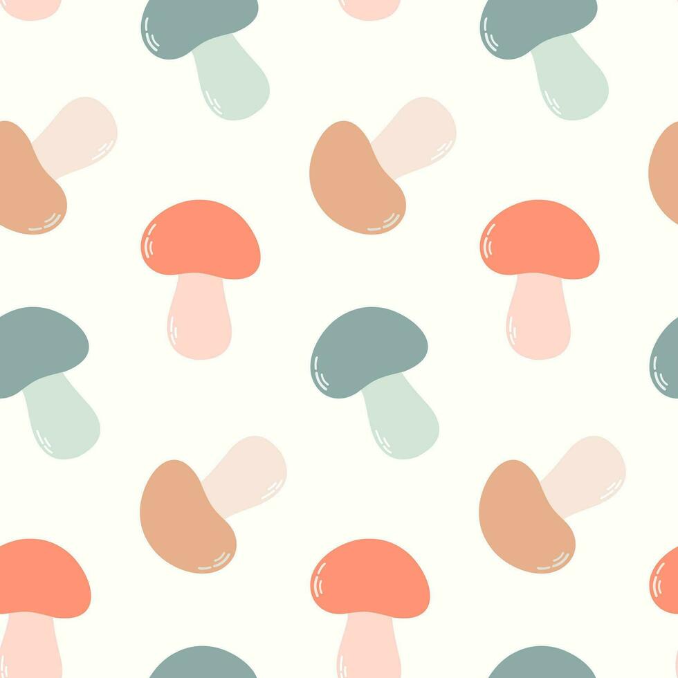 Seamless pattern of doodle boletus mushrooms on isolated background. Hand drawn background for Autumn harvest holiday, Thanksgiving, Halloween, seasonal, textile, scrapbooking, paper crafts. vector