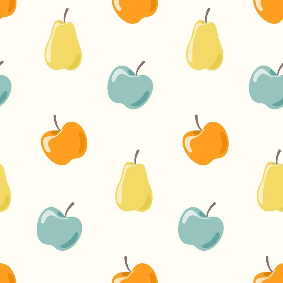 Seamless pattern doodle apples and pears on isolated background. Hand drawn background for Autumn harvest holiday, Thanksgiving, Halloween, seasonal, textile, scrapbooking, paper crafts. vector