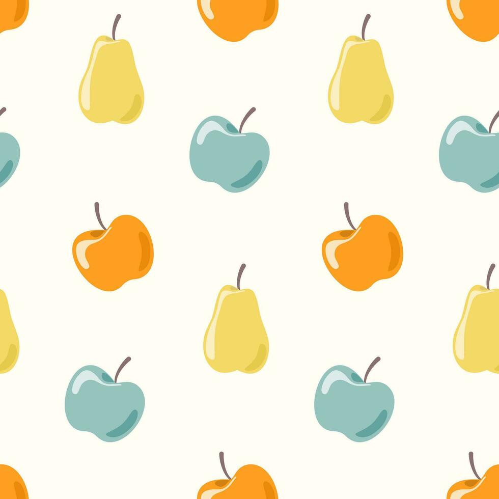 Seamless pattern doodle apples and pears on isolated background. Hand drawn background for Autumn harvest holiday, Thanksgiving, Halloween, seasonal, textile, scrapbooking, paper crafts. vector