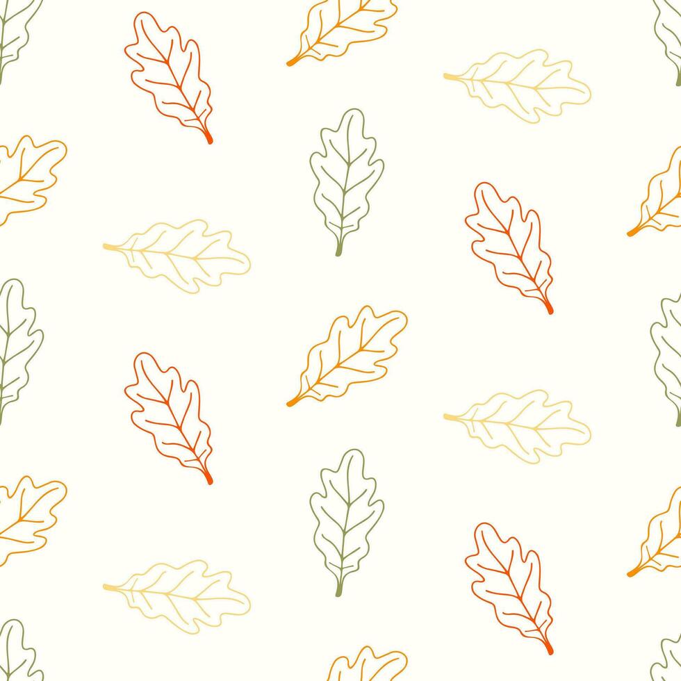 Seamless pattern of doodle oak leaves on isolated background. Hand drawn background for Autumn harvest holiday, Thanksgiving, Halloween, seasonal, textile, scrapbooking. vector