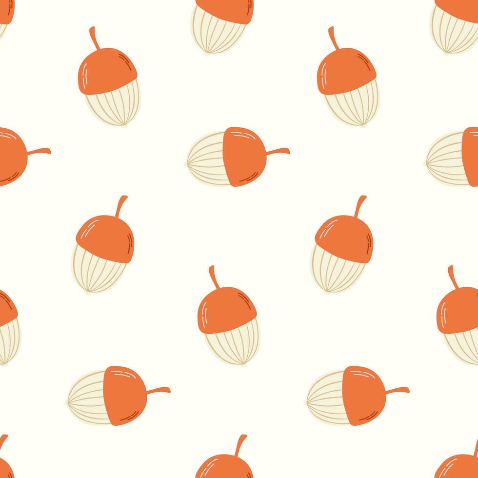 Seamless pattern of doodle forest acorns on isolated background. Hand drawn background for Autumn harvest holiday, Thanksgiving, Halloween, seasonal, textile, scrapbooking. vector