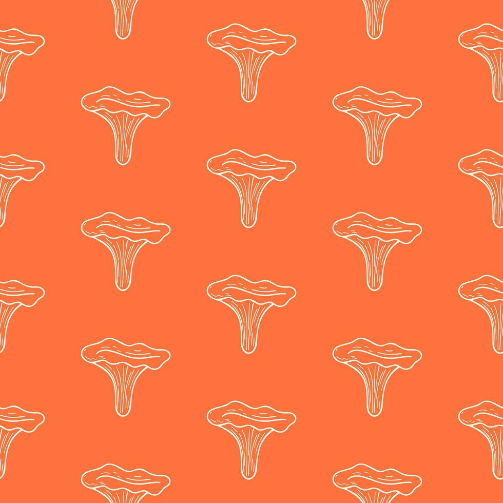 Seamless pattern of doodle chanterelle mushrooms on isolated background. Hand drawn background for Autumn harvest holiday, Thanksgiving, Halloween, seasonal, textile, scrapbooking, paper crafts. vector