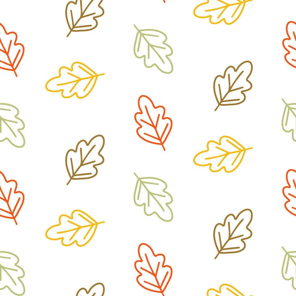 Seamless pattern of doodle oak leaves on isolated background. Hand drawn background for Autumn harvest holiday, Thanksgiving, Halloween, seasonal, textile, scrapbooking. vector