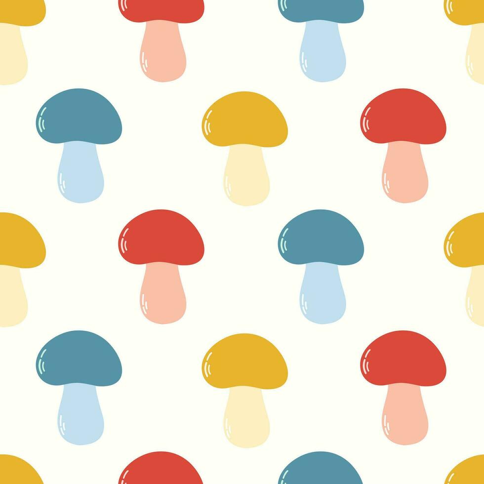 Seamless pattern of doodle boletus mushrooms on isolated background. Hand drawn background for Autumn harvest holiday, Thanksgiving, Halloween, seasonal, textile, scrapbooking, paper crafts. vector
