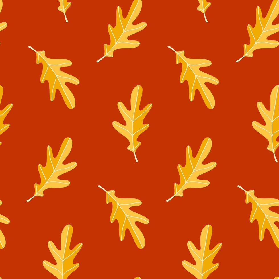 Seamless pattern of doodle oak leaves on isolated background. Hand drawn background for Autumn harvest holiday, Thanksgiving, Halloween, seasonal, textile, scrapbooking. vector
