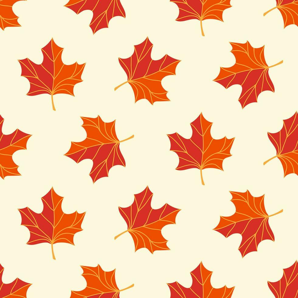 Seamless pattern of doodle maple leaves on isolated background. Hand drawn background for Autumn harvest holiday, Thanksgiving, Halloween, seasonal, textile, scrapbooking. vector