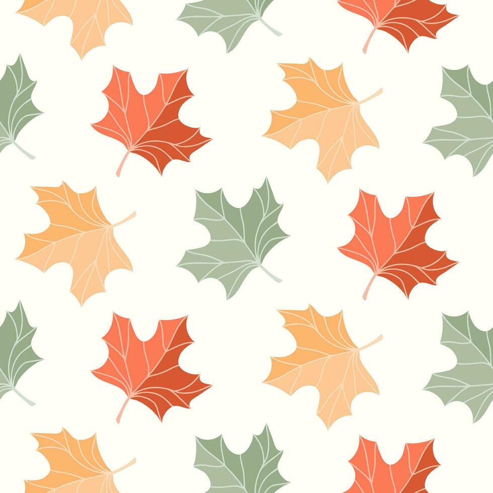 Seamless pattern of doodle maple leaves on isolated background. Hand drawn background for Autumn harvest holiday, Thanksgiving, Halloween, seasonal, textile, scrapbooking. vector