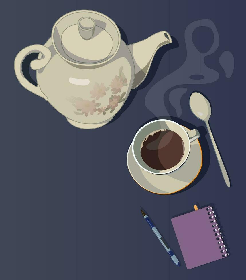 Still life with tea and teapot. Vector. vector