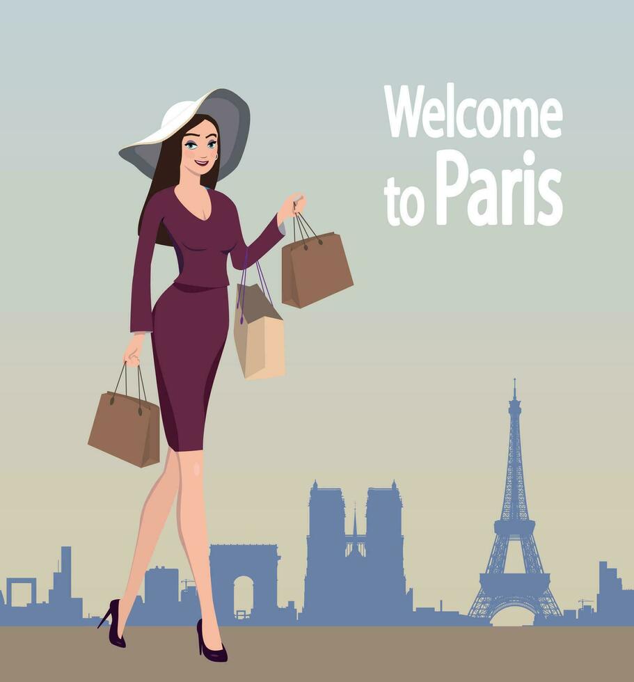Shopping and walking along the streets of Paris. Vector. vector