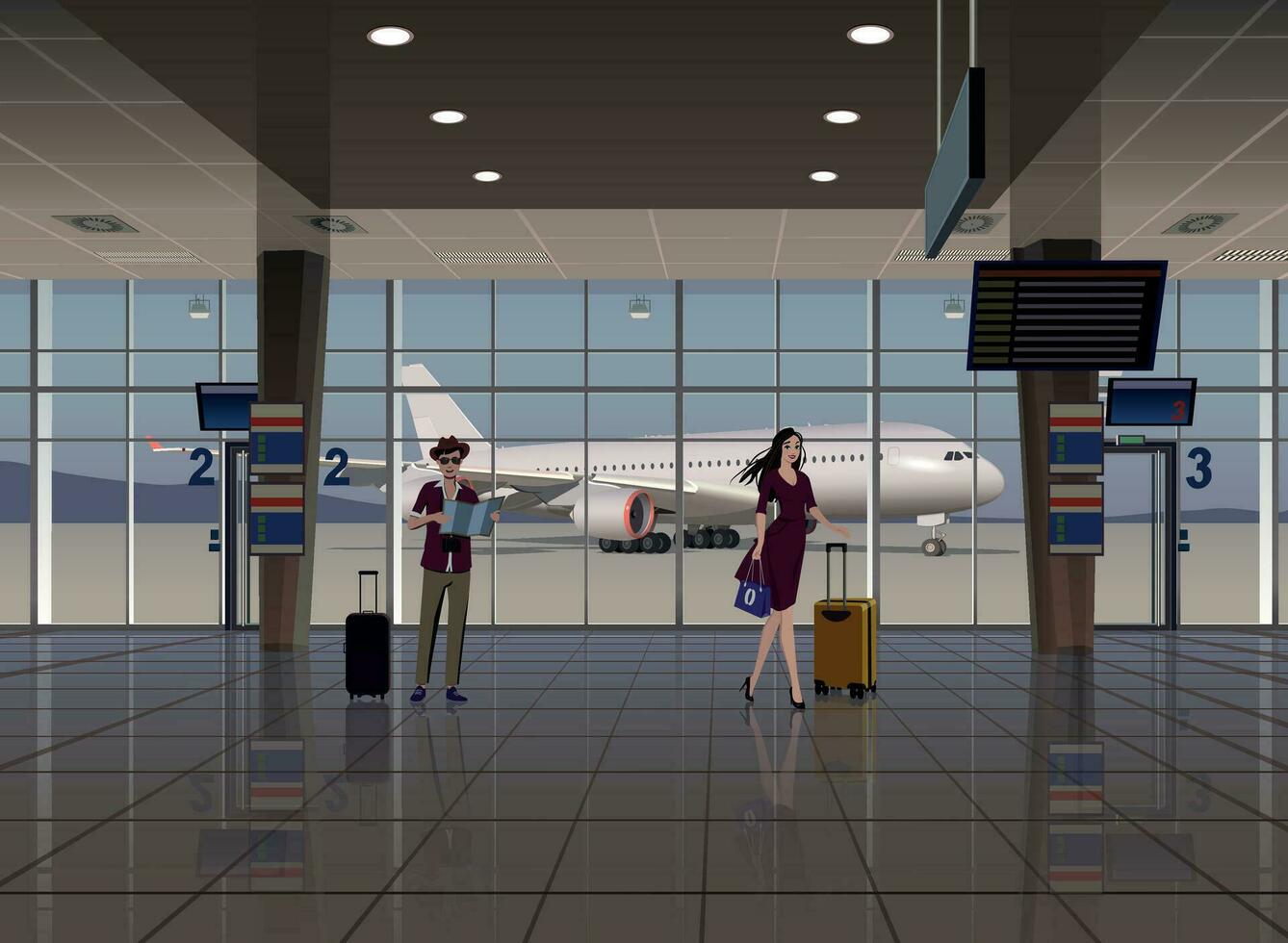 The interior of the terminal with tourists at the airport. Vector. vector