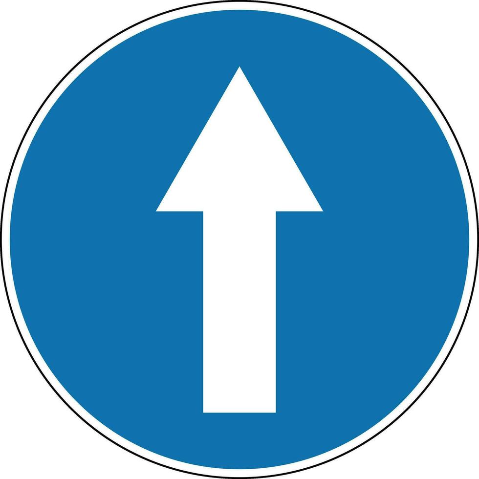 Sign, movement straight. Mandatory sign. Round blue sign. The sign only allows driving straight ahead. Road sign. Obey the rules of the road. vector