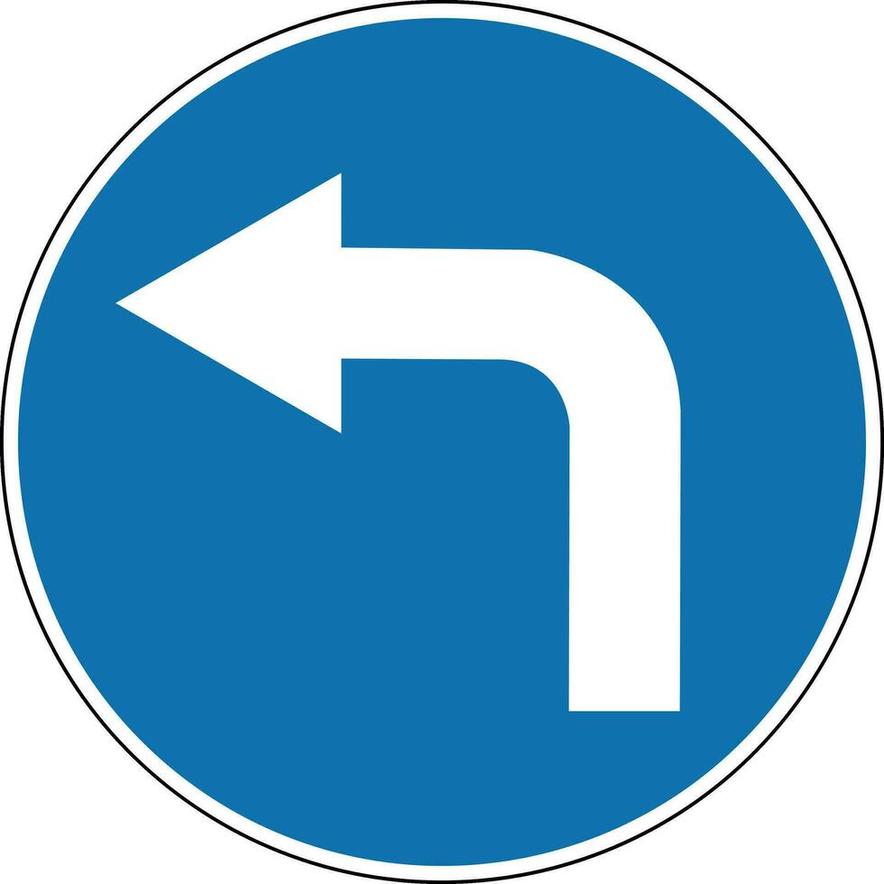 Left turn sign. Mandatory sign. Round blue sign. Left turn. Sign allows movement only to left. Road sign. vector