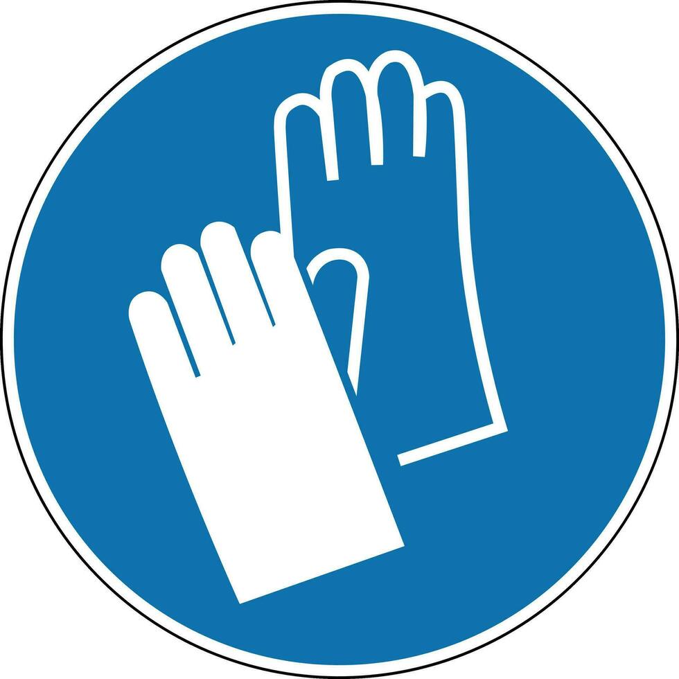 protector guantes signo. obligatorio signo. redondo azul signo. vestir protector guantes. seguir el la seguridad normas. mano proteccion. vector