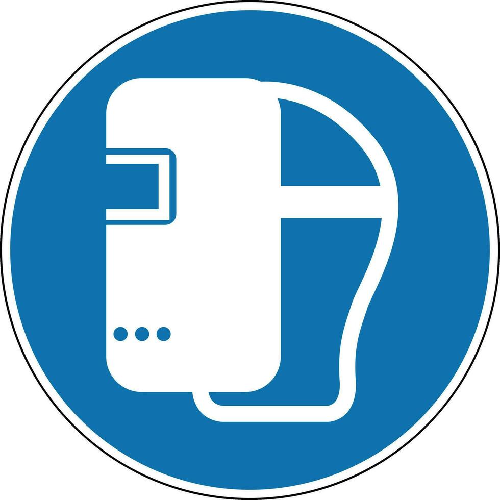 Welding mask sign. Mandatory sign. Round blue sign. Wear a protective welding mask. Protective shield for eyes and face. Follow the safety rules. vector