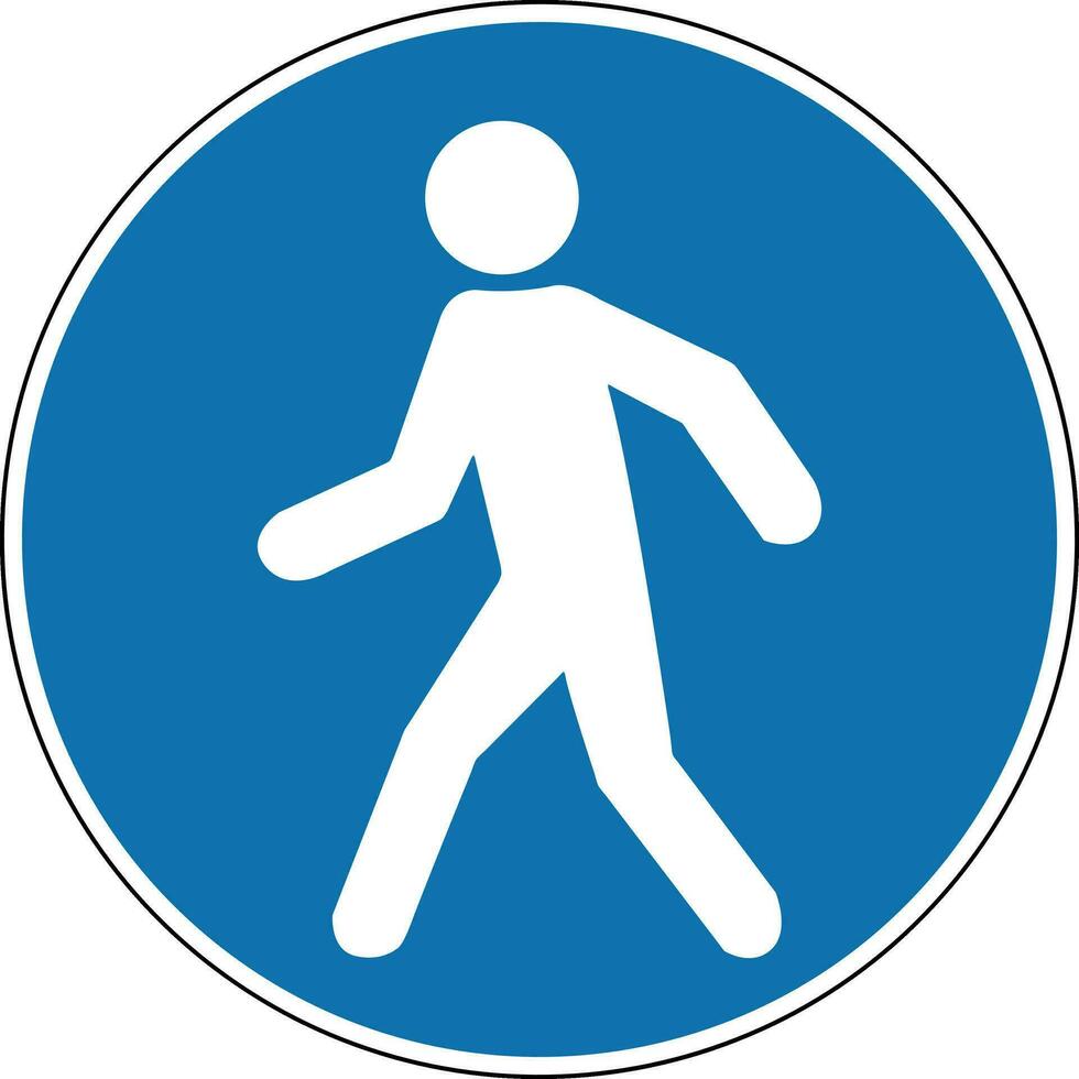 peatonal zona signo. obligatorio signo. redondo azul signo. paso de peatones. solamente pie tráfico. entrada. seguir tráfico normas. la carretera signo. vector
