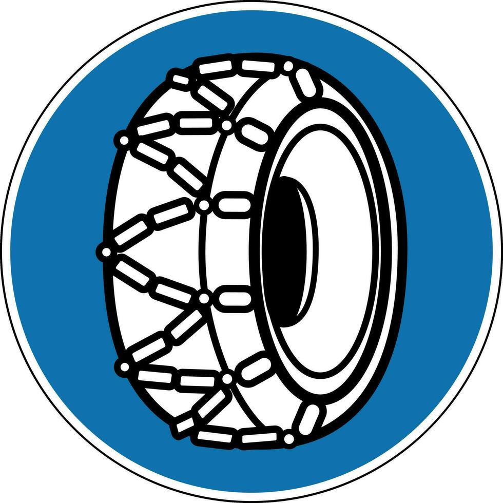 Anti slip chain sign. Mandatory sign. Round blue sign. Movement is permitted only with the use of anti-slip chains. Wet snow and ice on the road. vector