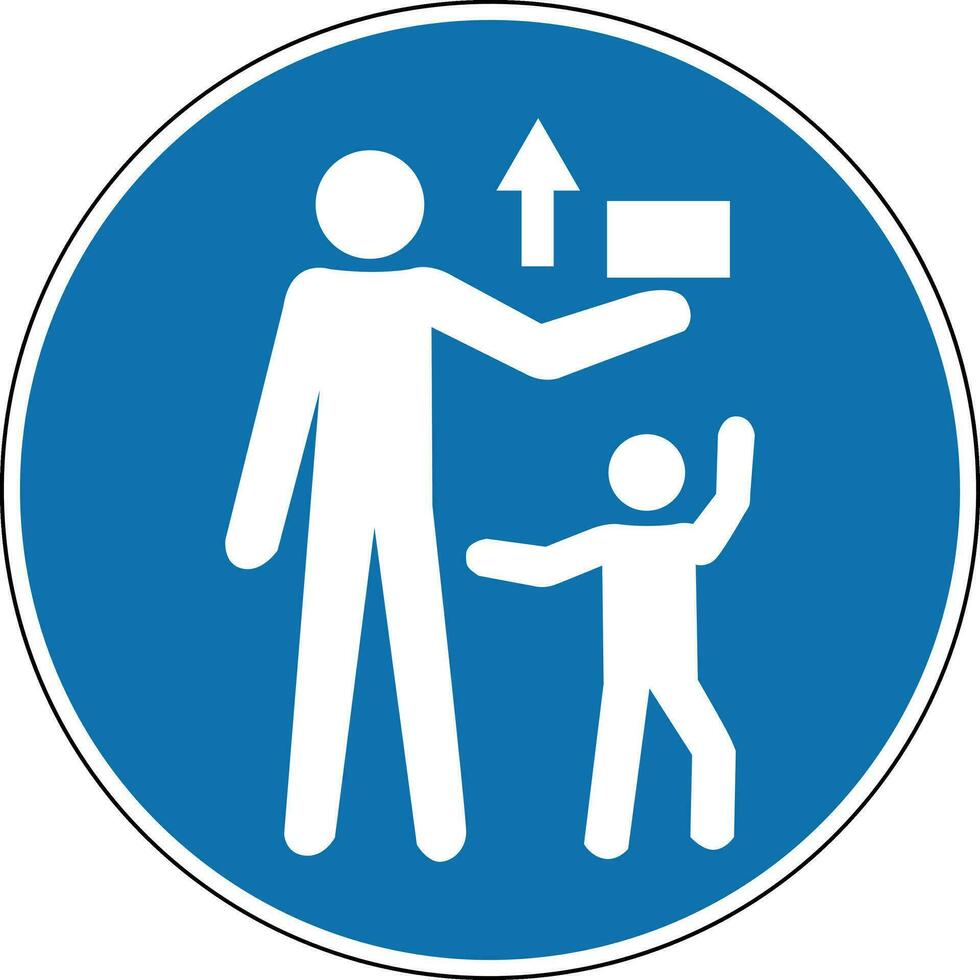 Child safety sign. Mandatory sign. Round blue sign. Keep out of the reach of children. vector