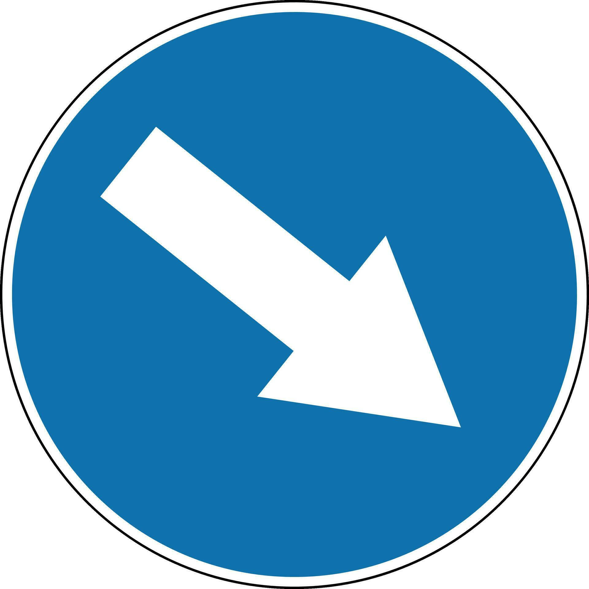 Obstacle avoidance sign on the right side. Mandatory sign. Round blue