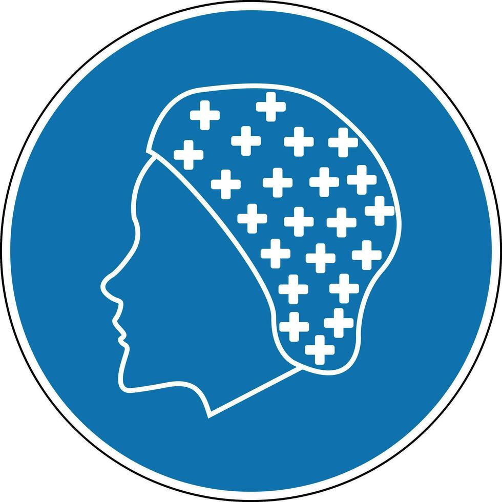 Hairnet sign. Mandatory sign. Round blue sign. Wear a hairnet. Follow the safety rules. Hair protection. vector