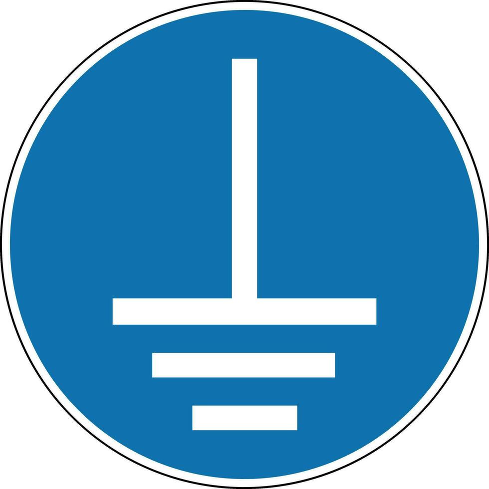 Grounding sign. Mandatory sign. Round blue sign. Connect the ground terminal to ground. Follow the safety rules when working with electrics. vector