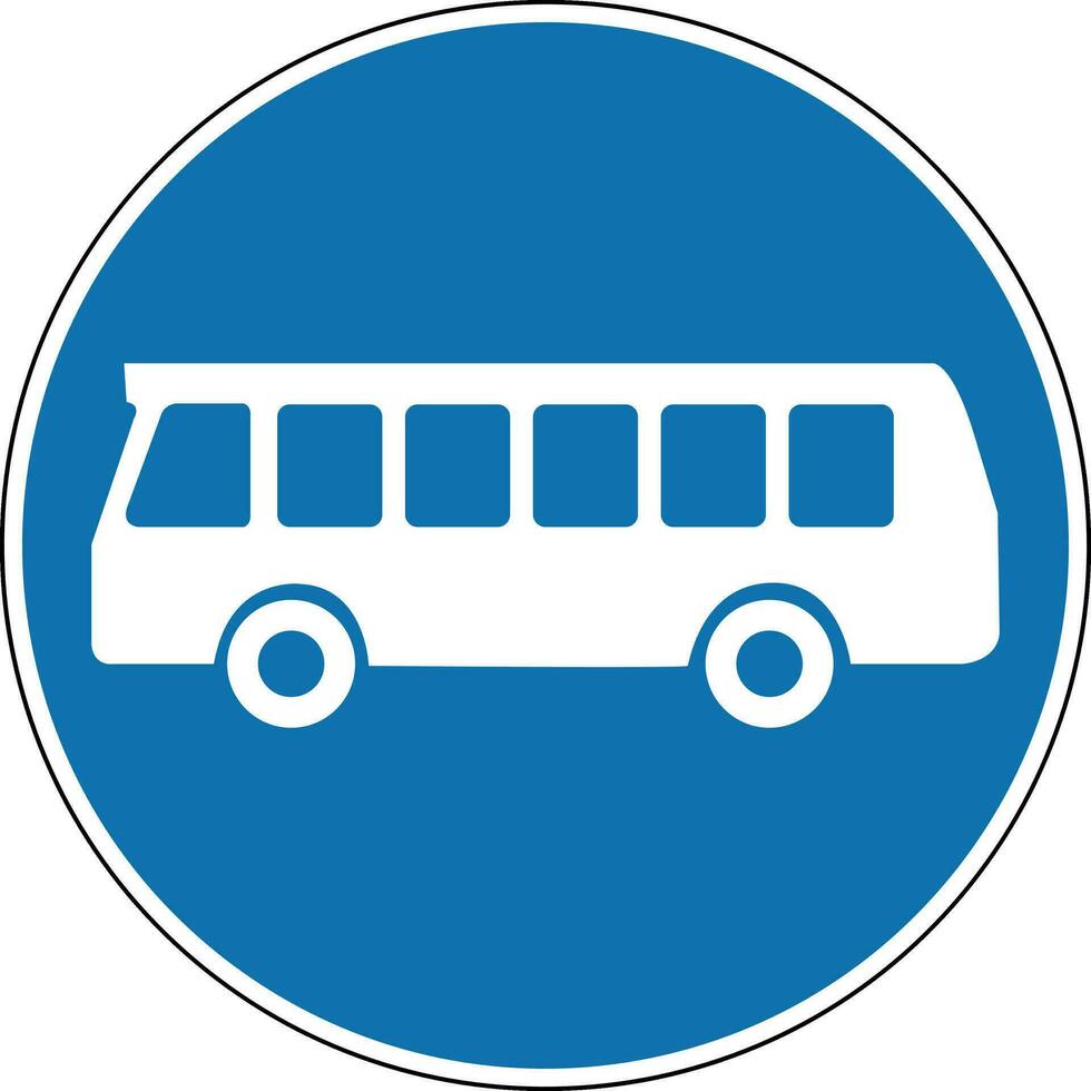 Public bus sign. Mandatory sign. Round blue sign. Sign only allows the movement of bus. Bus lane and stop. Road sign. vector