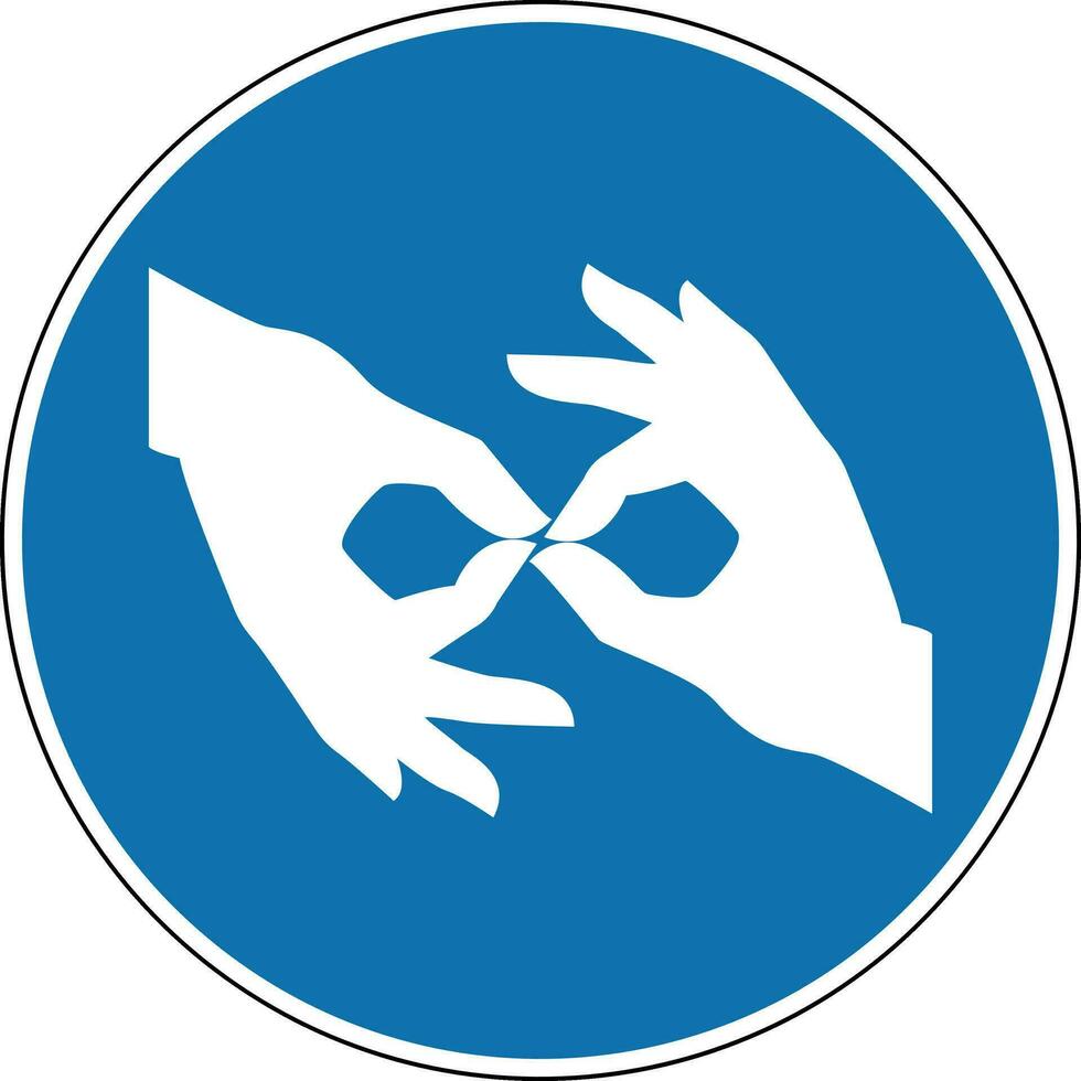 Sign language sign. Mandatory sign. Round blue sign. Hand gestures of people with hearing impairments. Translation into sign language for deaf and dumb people. vector