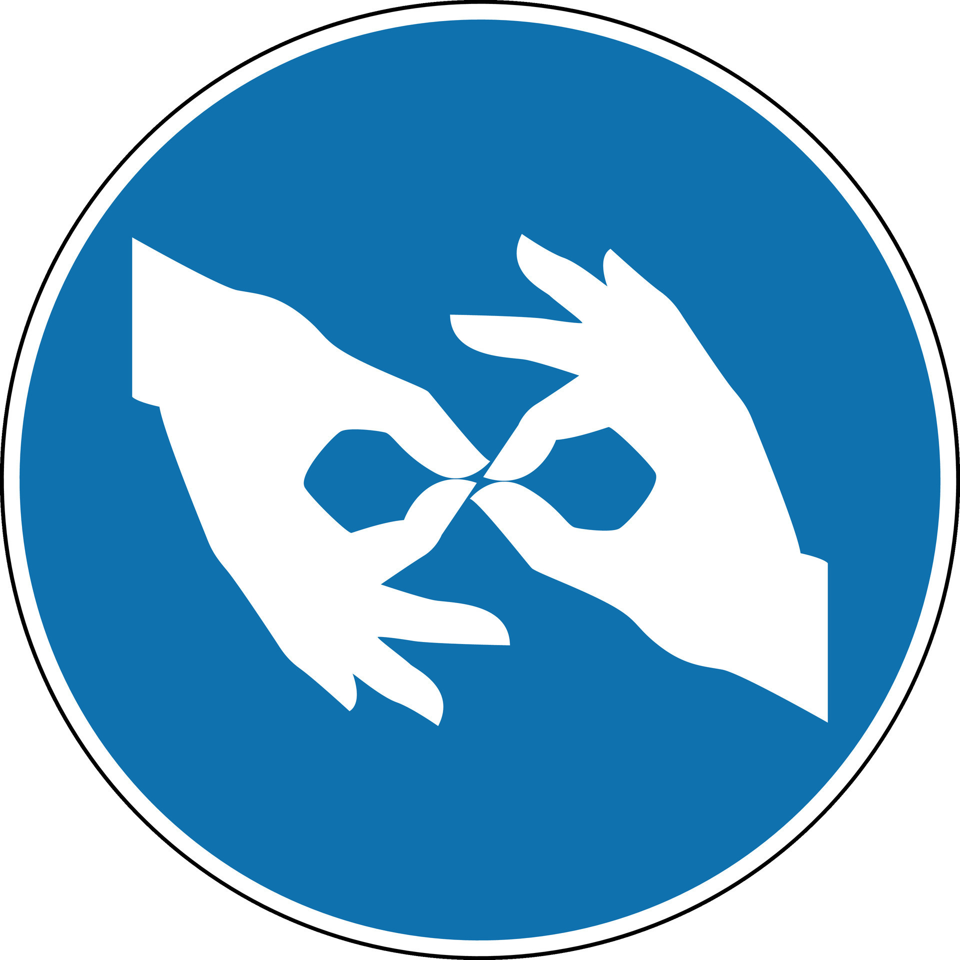 Sign language sign. Mandatory sign. Round blue sign. Hand gestures of