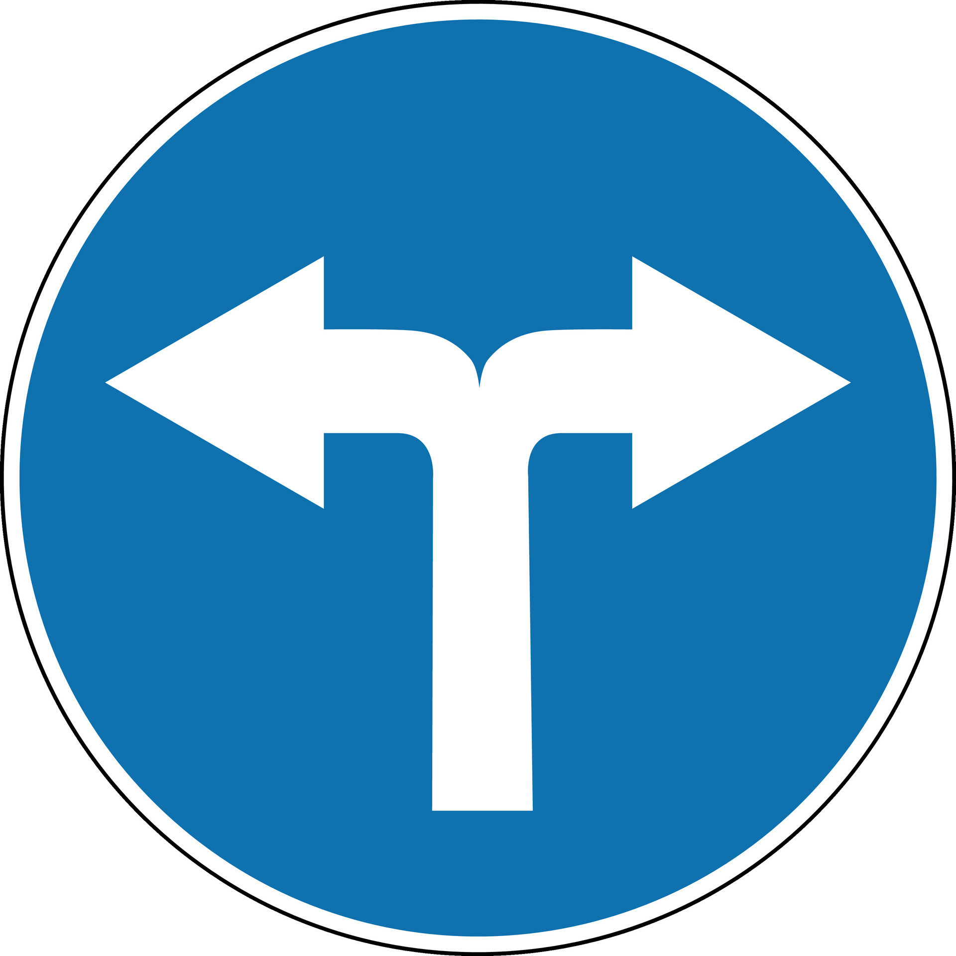 Sign turn left and right. Mandatory sign. Round blue sign. Turn right