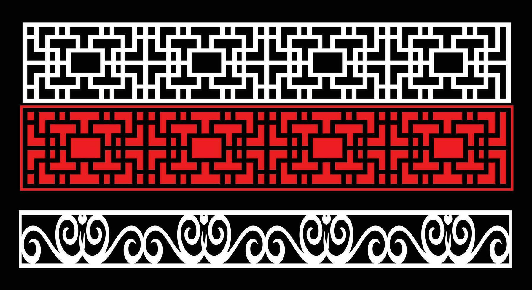 Decorative wall panels set Jali design CNC pattern, vector