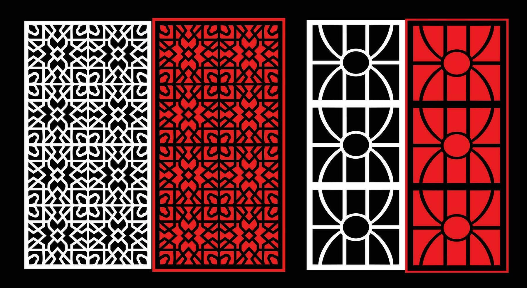 Decorative wall panels set Jali design CNC pattern, vector