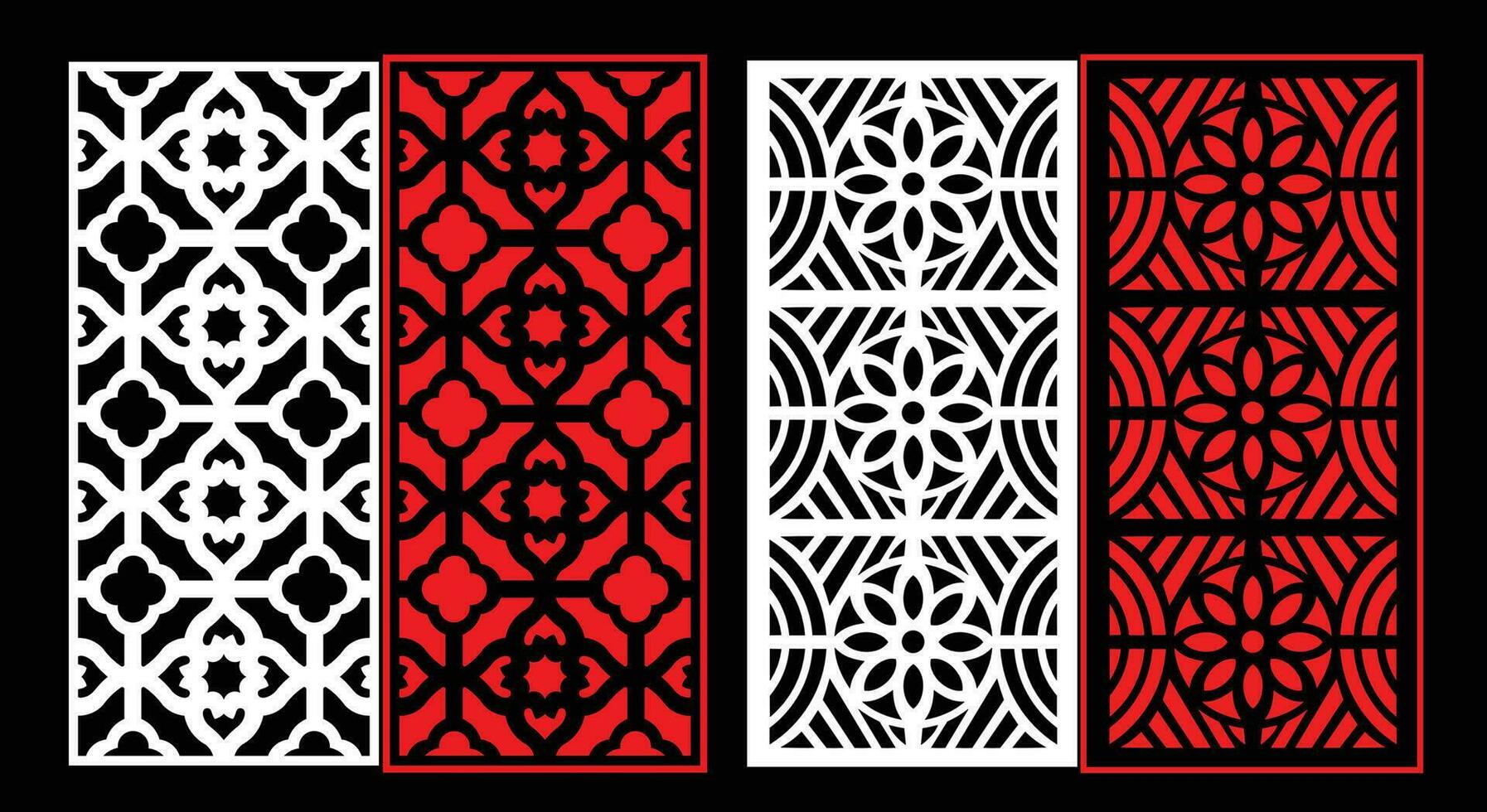 Decorative wall panels set Jali design CNC pattern, vector