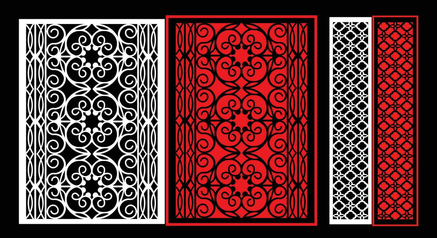 Decorative wall panels set Jali design CNC pattern, vector