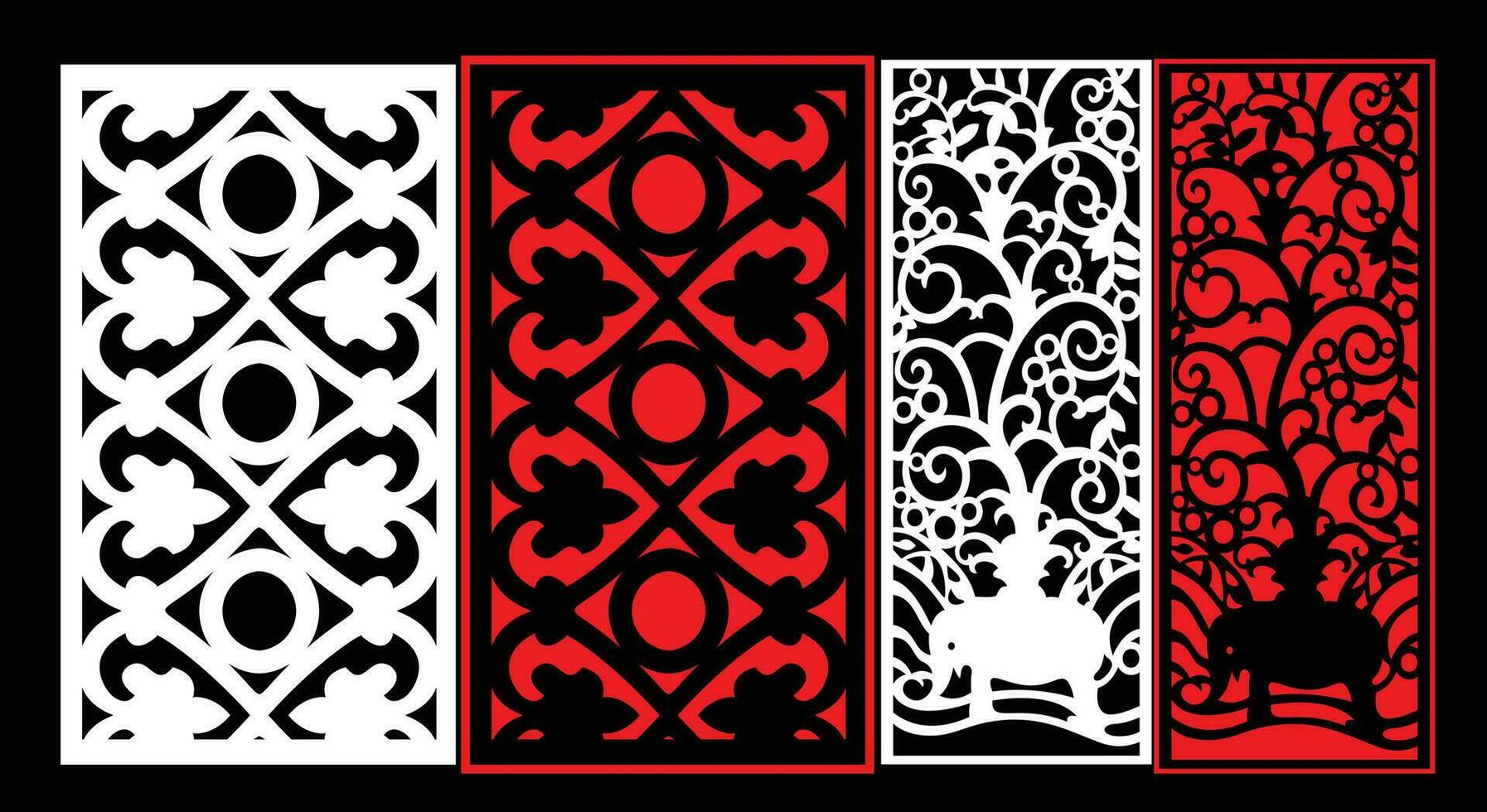 Decorative wall panels set Jali design CNC pattern, vector