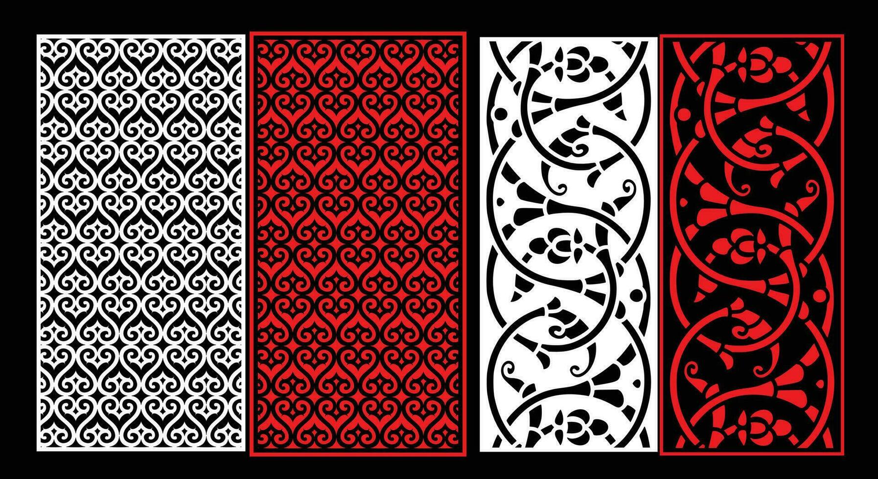 Decorative wall panels set Jali design CNC pattern, vector