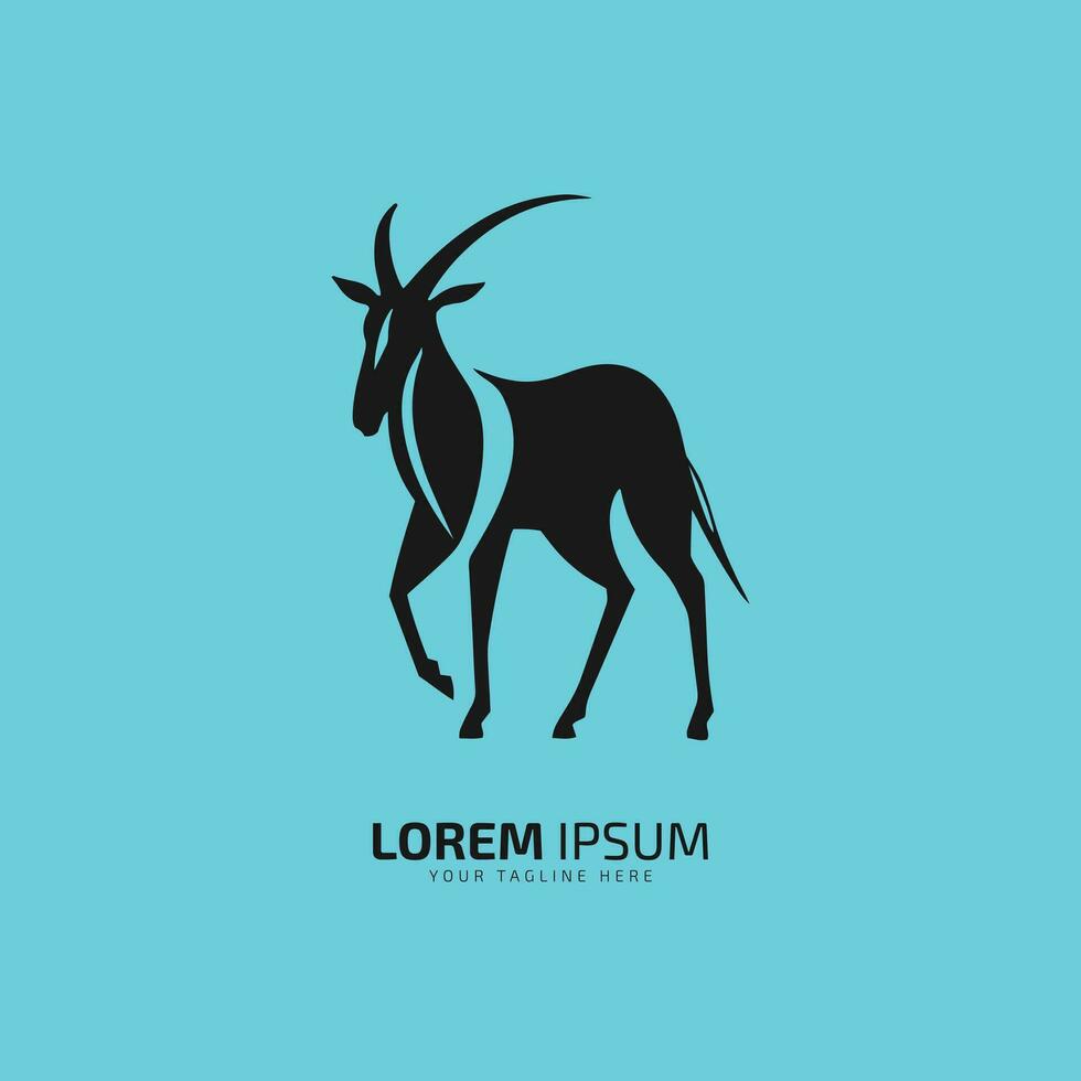 Oryx logo icon design silhouette or Stand goat on sky blue background. vector