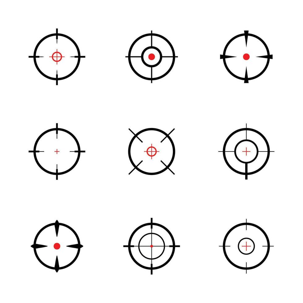 Target or Aim icon set icons in black and red color cross hair icons vector