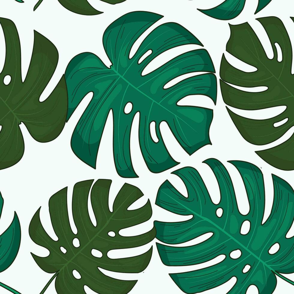 Cartoon Monstera Leaves Seamless Pattern vector